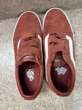 Vans Rust Red and White Old Skool Velcro Sneakers